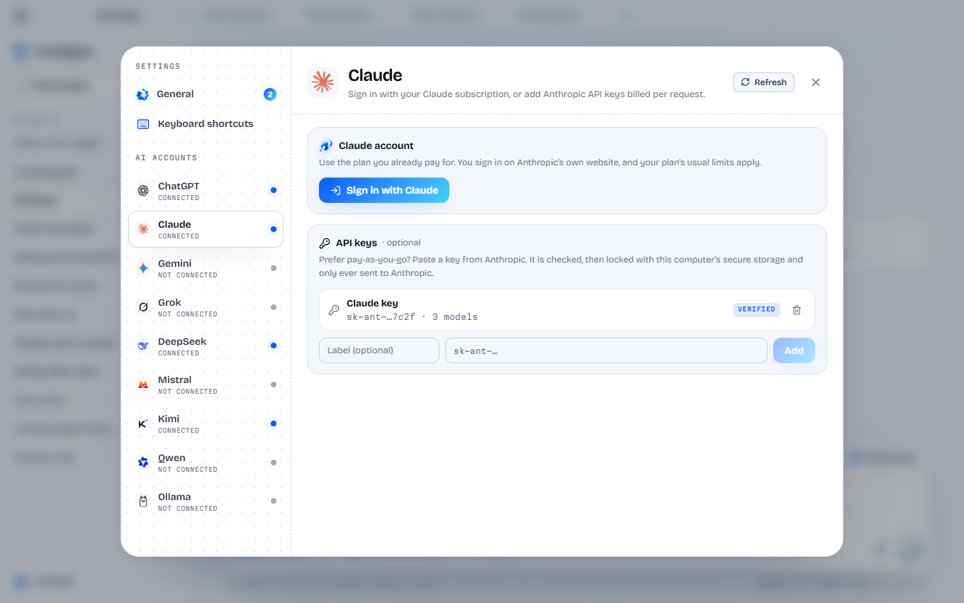 Signing in to Claude or adding an API key
