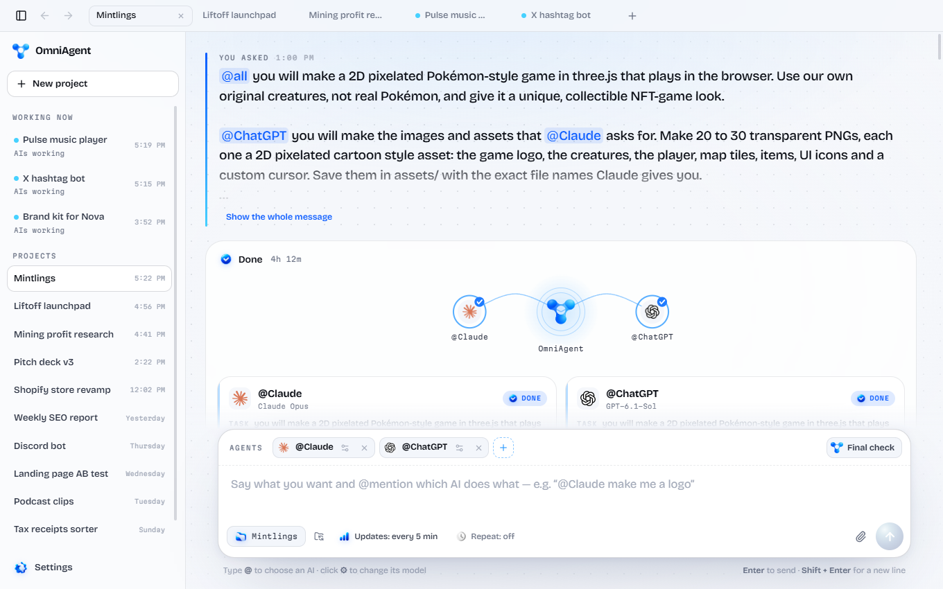 OmniAgent with many projects open as tabs